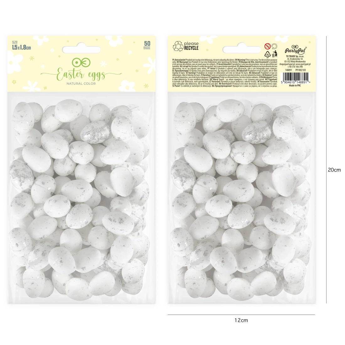 Decorațiune de Paște mini ouă albe, set 50 buc