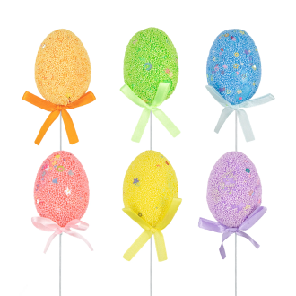 Veľkonočná dekorácia vajíčka na špajli mix farieb 6 ks