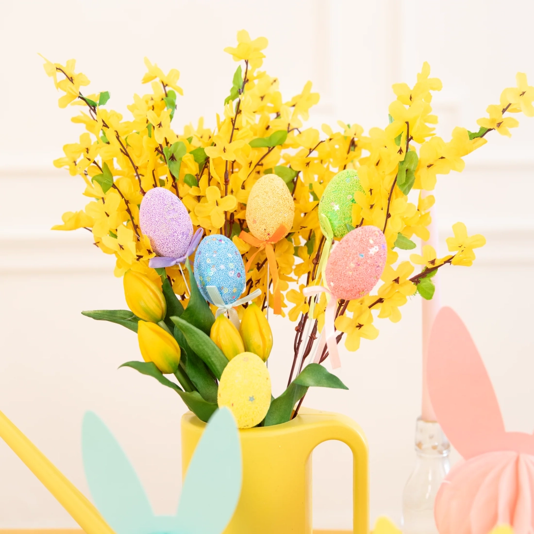 Decorațiune de Paște ouă pe bețișor, mix de culori, 6 buc.