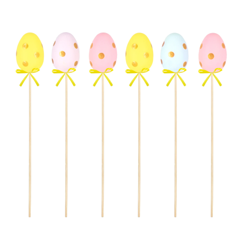 Veľkonočná dekorácia vajíčka na zápich zlaté bodky 6 ks