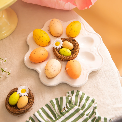 Veľkonočná dekorácia vajíčka v hniezdku s kvietkom 2 ks