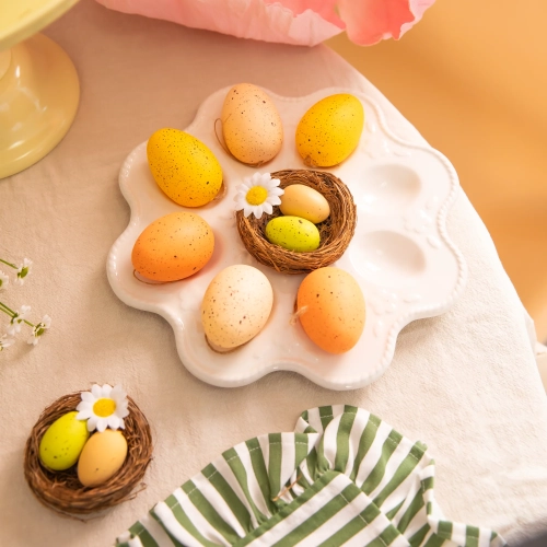 Decorațiune de Paște ouă în cuib cu floricică, set 2 buc.