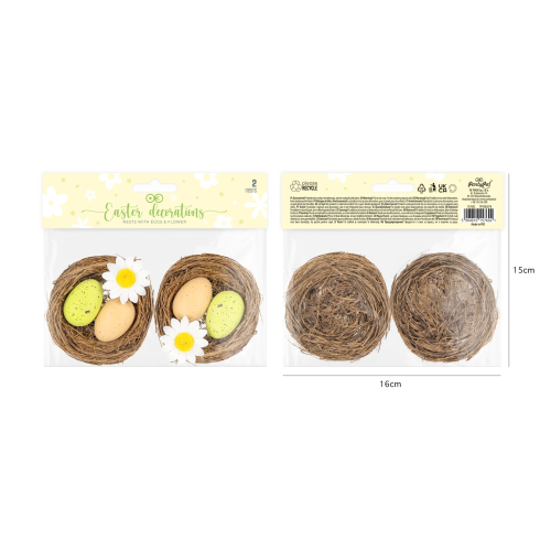 Veľkonočná dekorácia vajíčka v hniezdku s kvietkom 2 ks