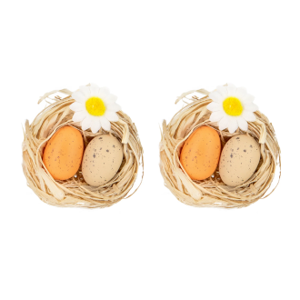 Veľkonočná dekorácia vajíčka v hniezdku s kvietkom 2 ks