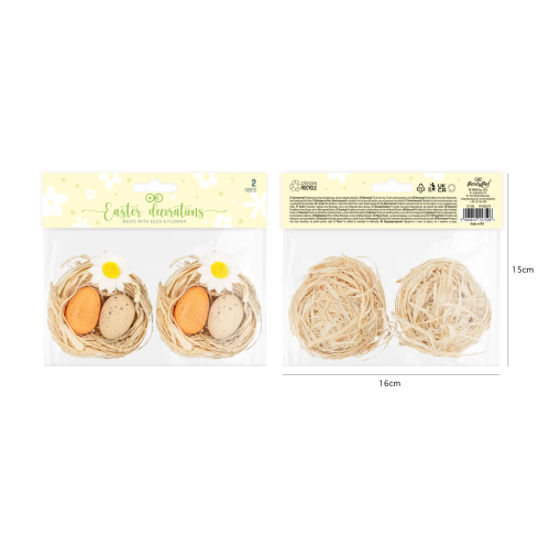 Veľkonočná dekorácia vajíčka v hniezdku s kvietkom 2 ks