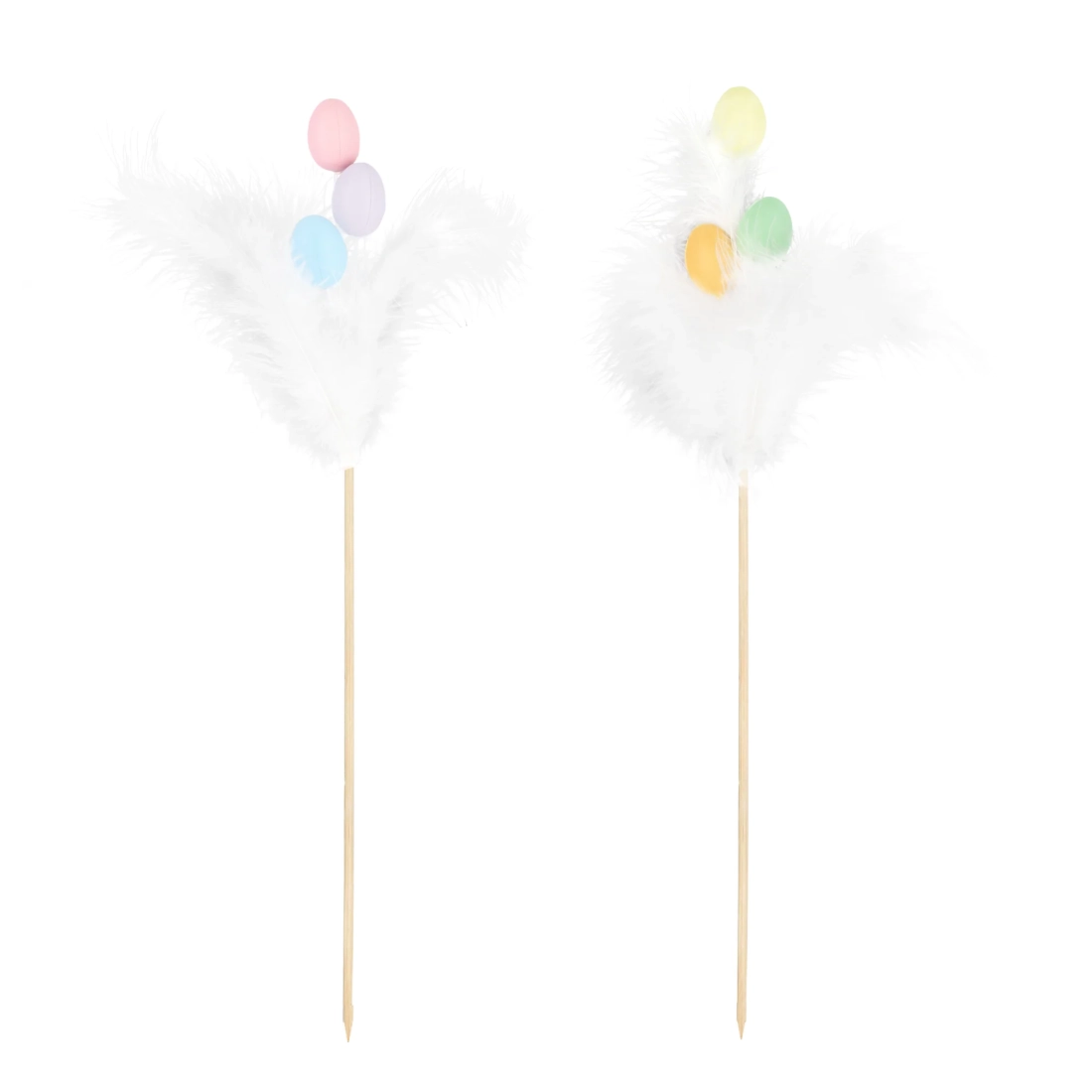 Decorațiune de Paște ou cu pene pe băț, asortat pe culori