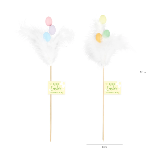 Veľkonočná dekorácia vajíčko s pierkami na paličke mix farieb