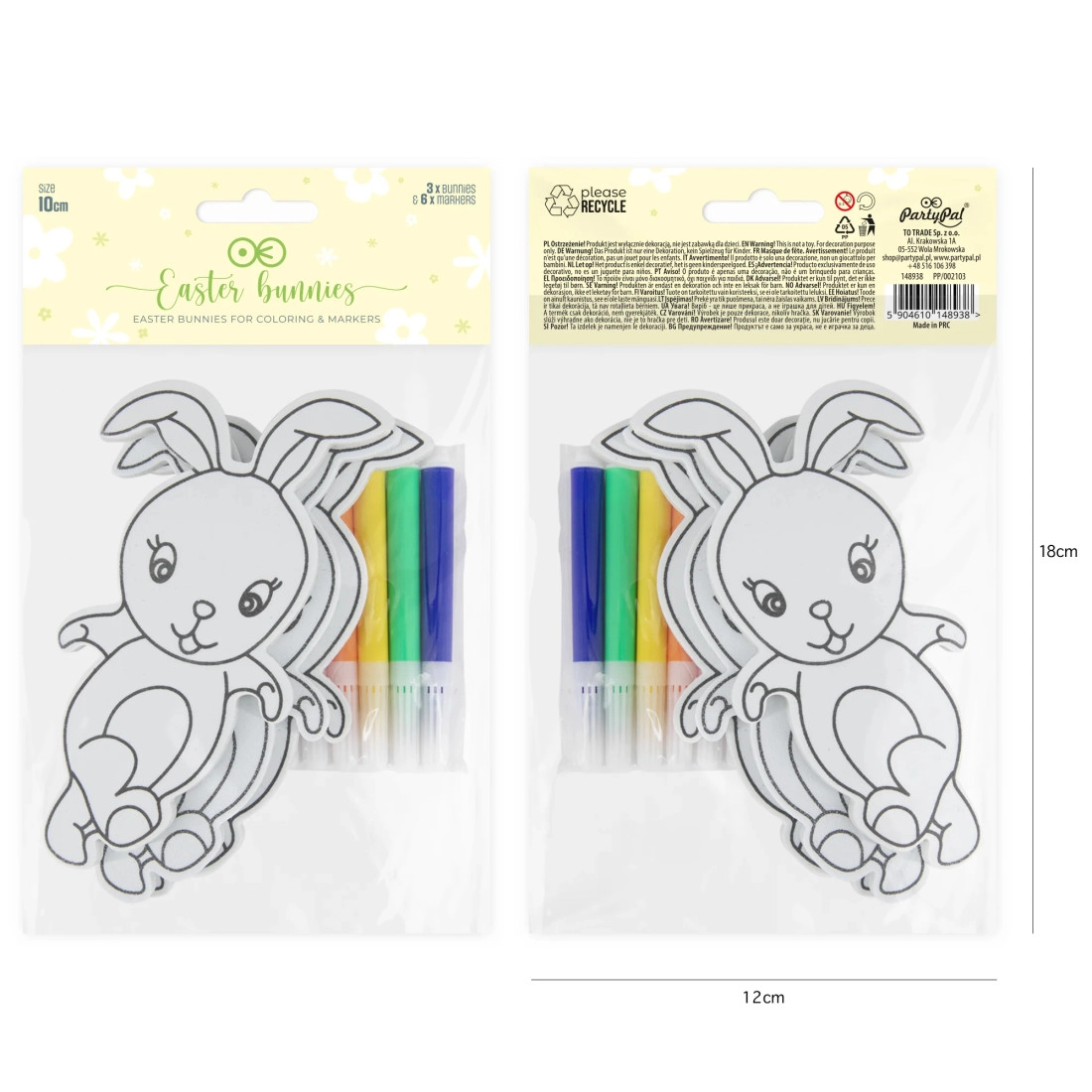 Decorațiune de Paște iepurași de pictat, set 3 buc.