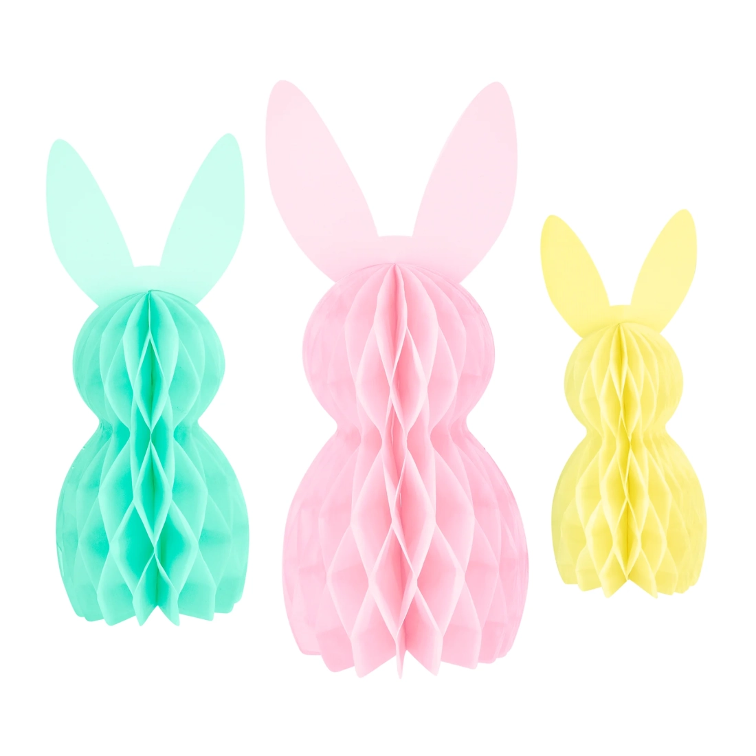 Decorațiune de Paște tip honeycomb cu iepurași, set 3 bucăți