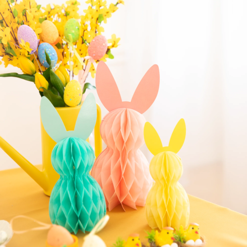 Veľkonočná stojaca dekorácia honeycomb zajačiky 3 ks