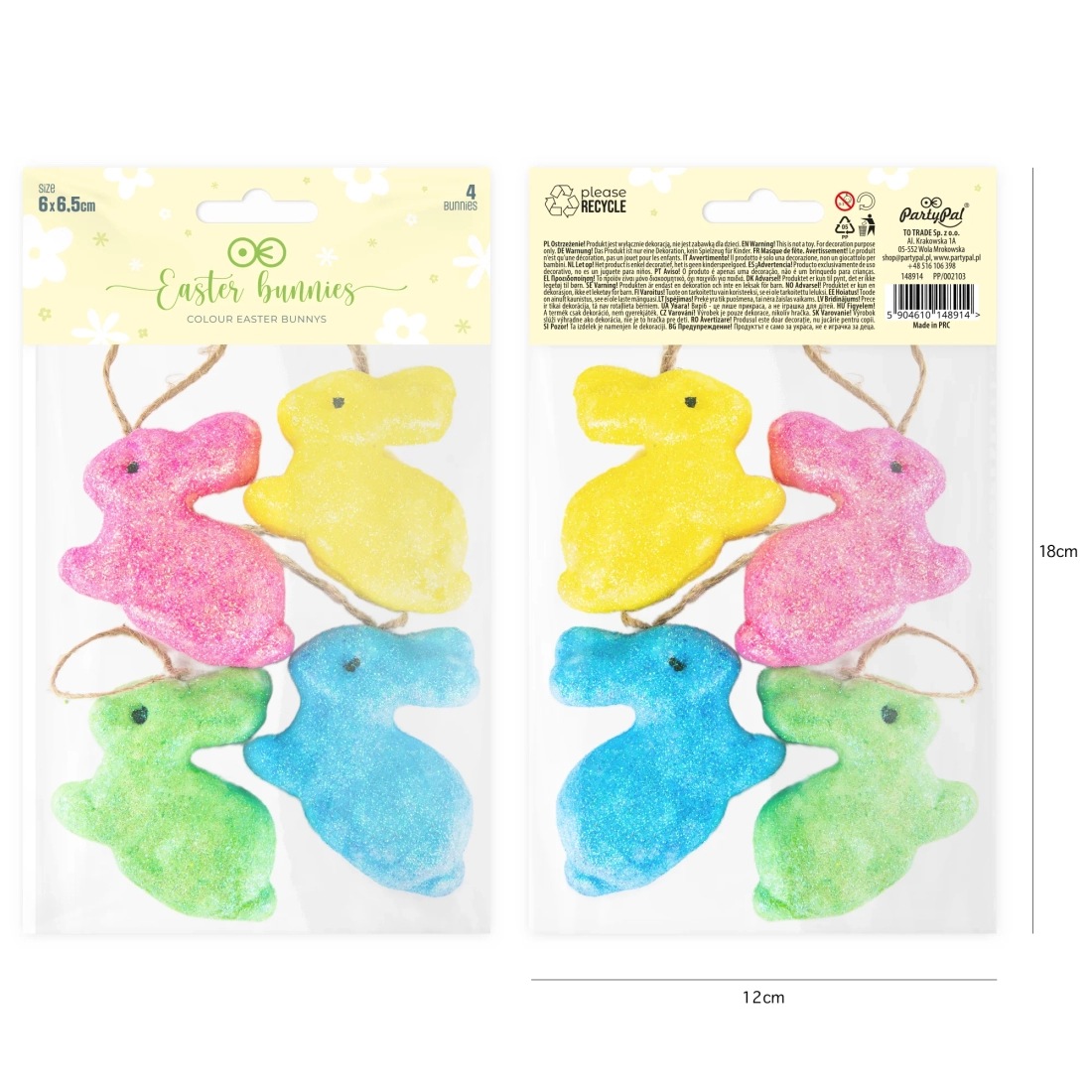 Decorațiune suspendată de Paște cu iepurași sclipitori, set 4 buc.