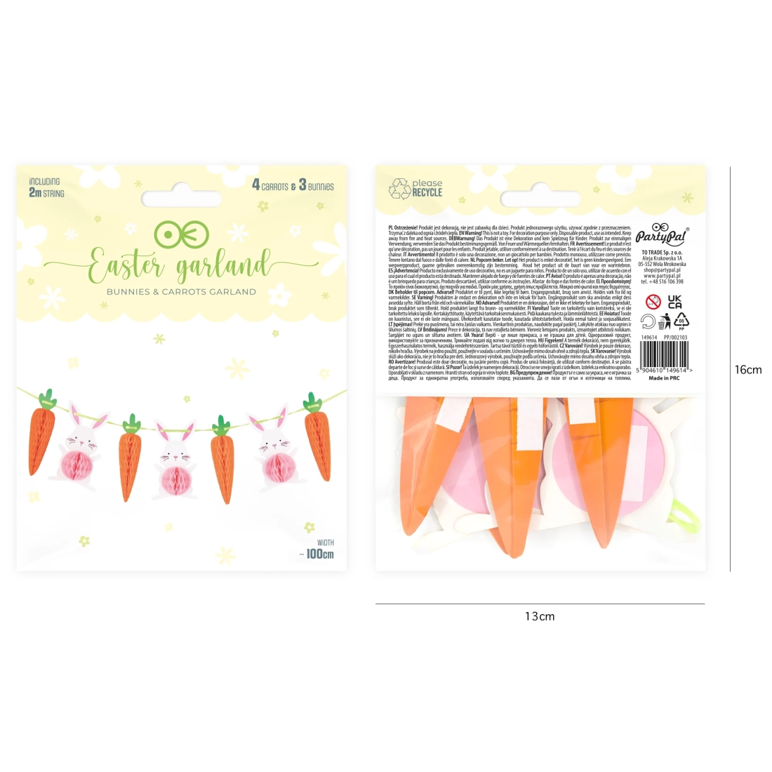Ghirlandă suspendată de Paște cu fagure, 100 cm