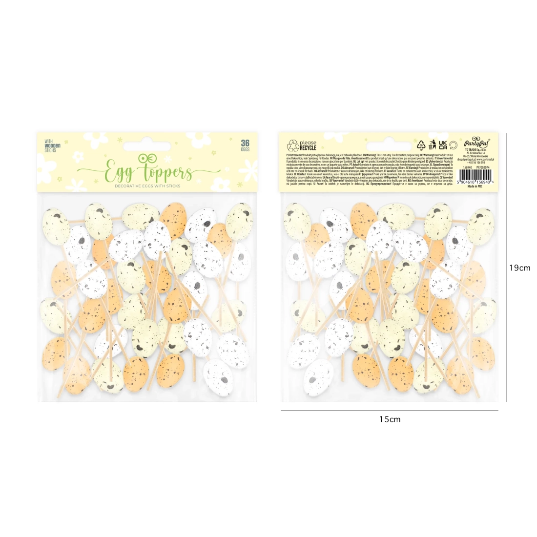 Decorațiuni de Paște ouă de prepeliță colorate pe băț, set 36 buc.