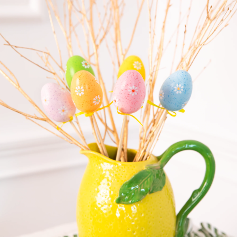 Veľkonočné dekorácie vajíčka na paličke s kvietkami 6 ks