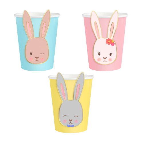Húsvéti party poharak nyuszi mintával, vegyes színekben, 6 db