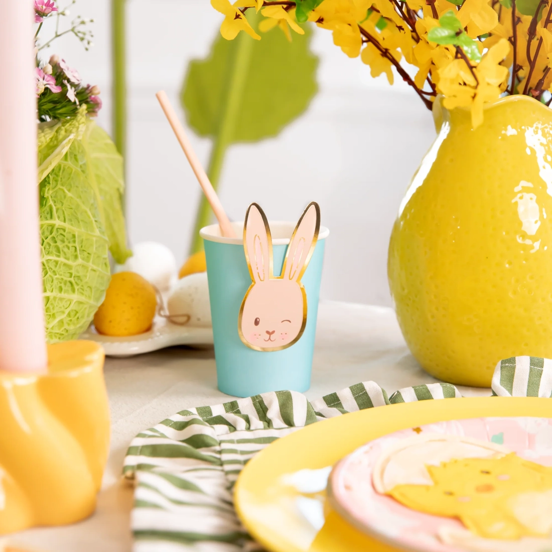 Húsvéti party poharak nyuszi mintával, vegyes színekben, 6 db