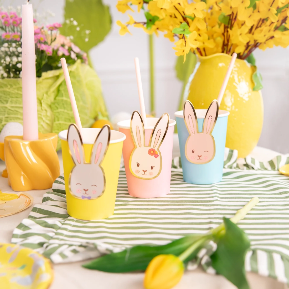 Húsvéti party poharak nyuszi mintával, vegyes színekben, 6 db