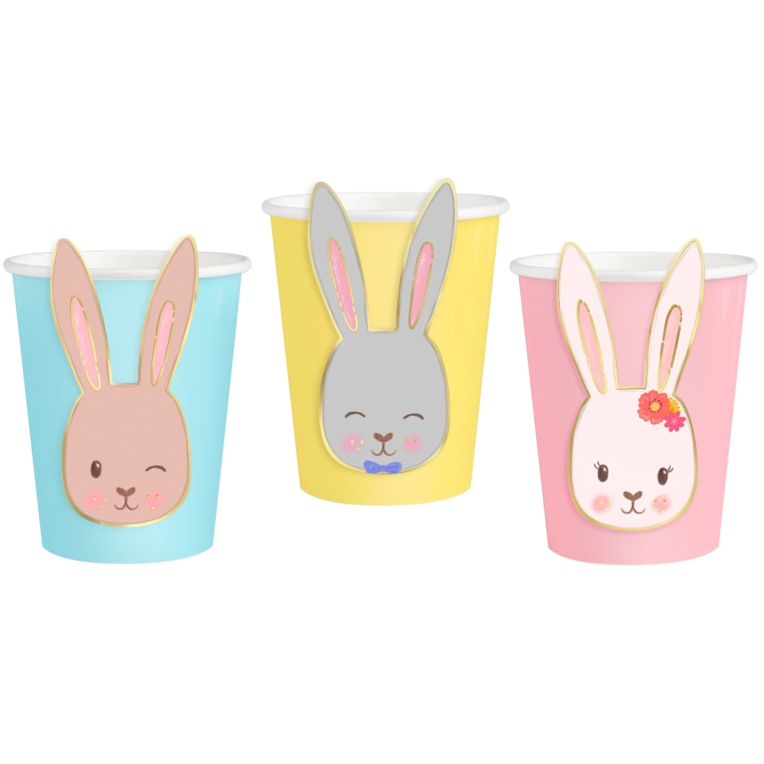Húsvéti party poharak nyuszi mintával, vegyes színekben, 6 db