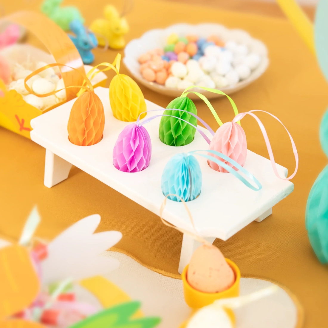 Decorațiuni de Paște suspendate honeycomb, ouă, set 6 bucăți, mix