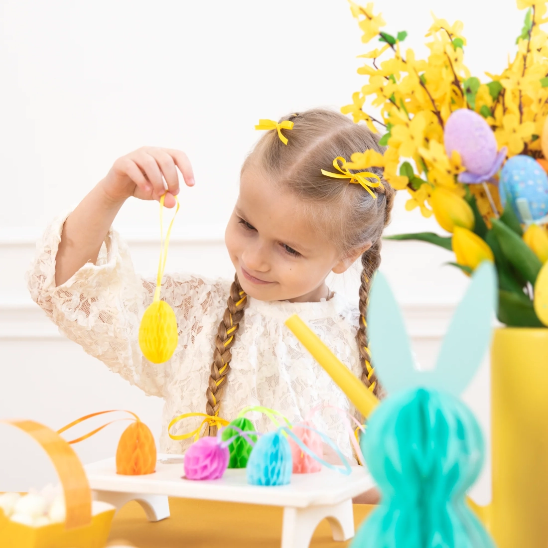 Decorațiuni de Paște suspendate honeycomb, ouă, set 6 bucăți, mix