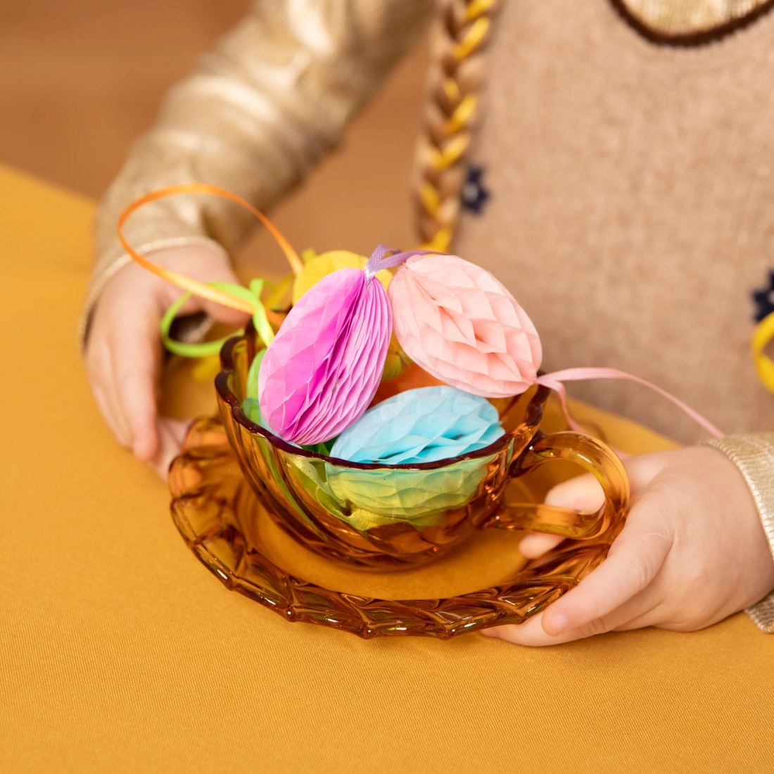 Decorațiuni de Paște suspendate honeycomb, ouă, set 6 bucăți, mix