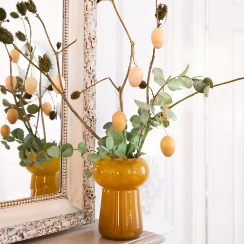 Decorațiuni de Paște suspendate, ouă bej-aurii, set 6 buc.