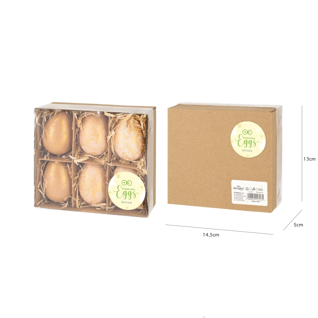 Decorațiuni de Paște suspendate, ouă bej-aurii, set 6 buc.
