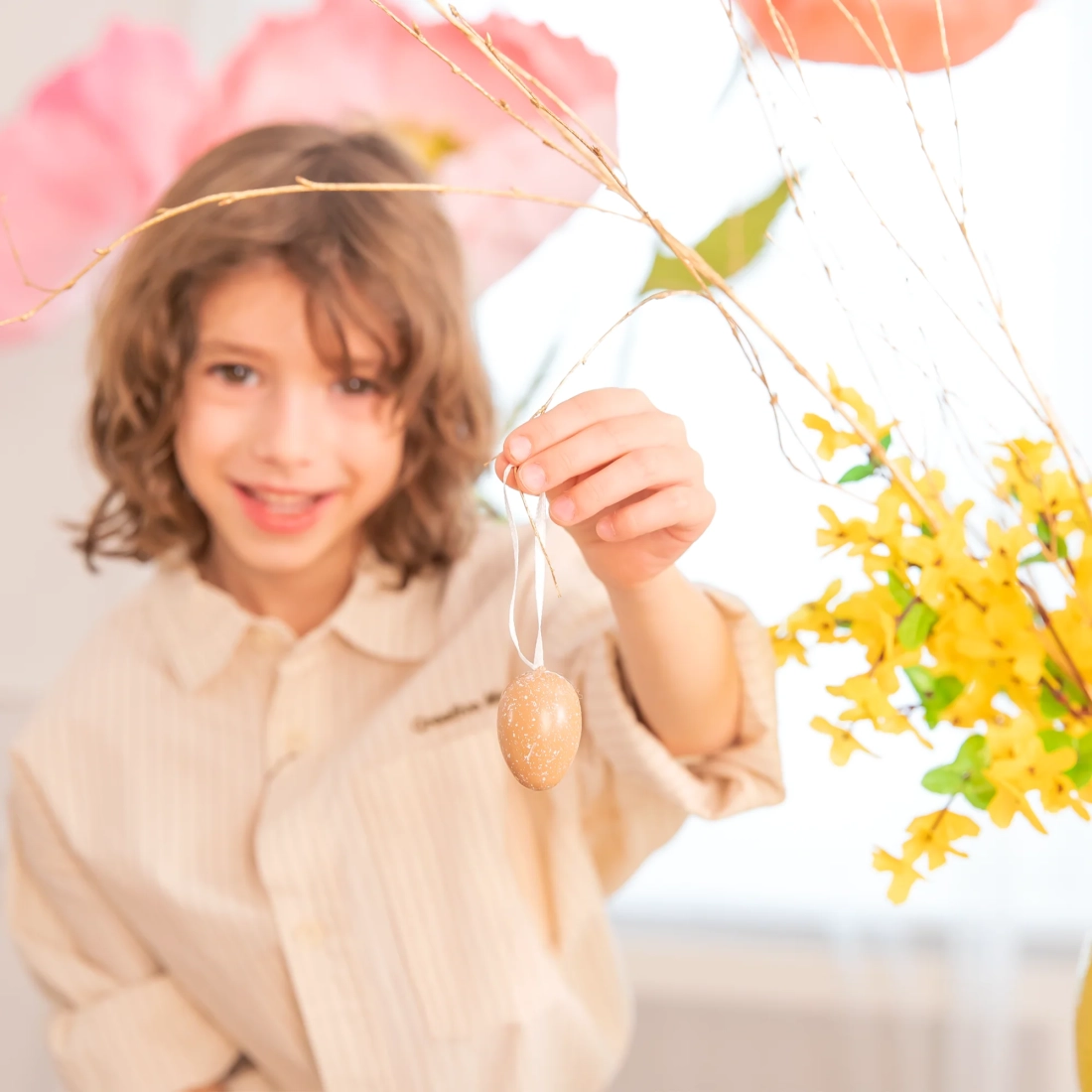 Decorațiuni pascale suspendate ouă maro, set 12 buc.