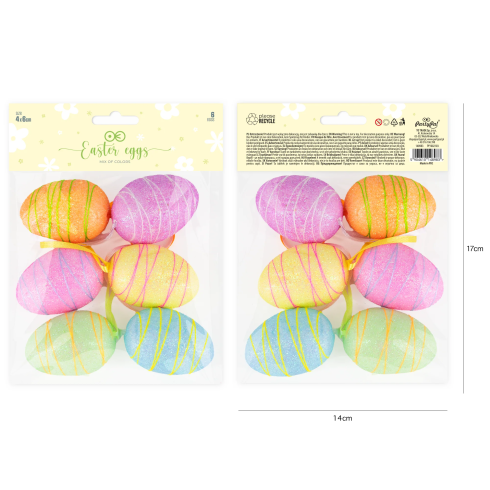 Veľkonočné závesné dekorácie vajíčka s glitrom 6 ks mix