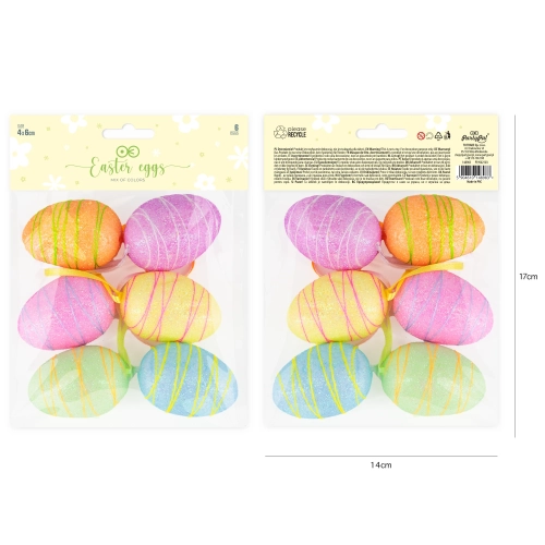 Decorațiuni de Paște agățate, ouă cu sclipici, set 6 buc, mix
