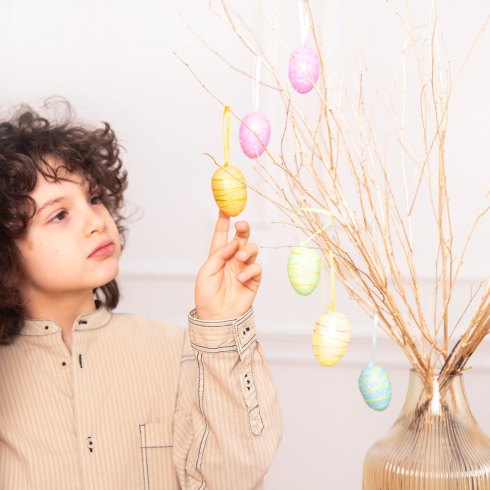 Veľkonočné závesné dekorácie vajíčka s glitrom 6 ks mix