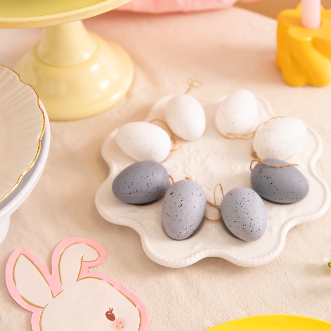 Ouă de Paște ornamentale suspendate, gri, set 6 buc.