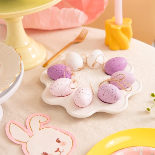 Decorațiune de Paște cu ouă suspendate mov, set 6 buc.