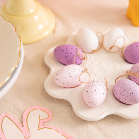 Veľkonočné závesné vajíčka dekorácia fialové 6 ks