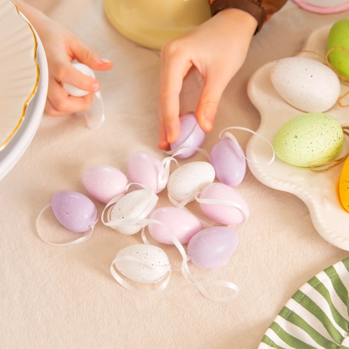 Húsvéti lila műanyag függő tojások, 12 db