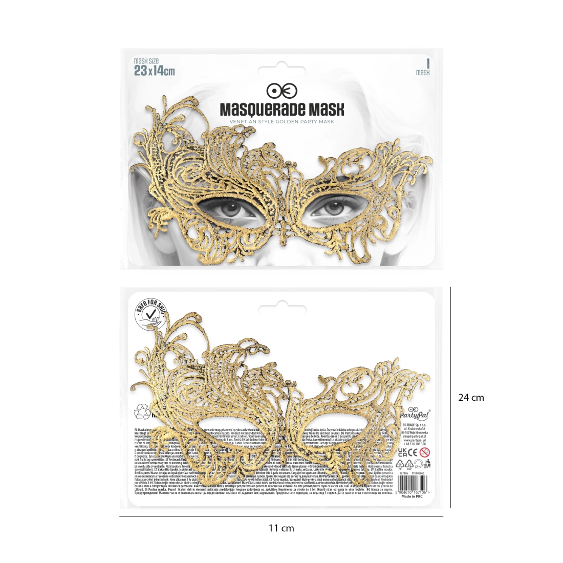 Vjenčić krunska maska za party zlatna 23x14 cm