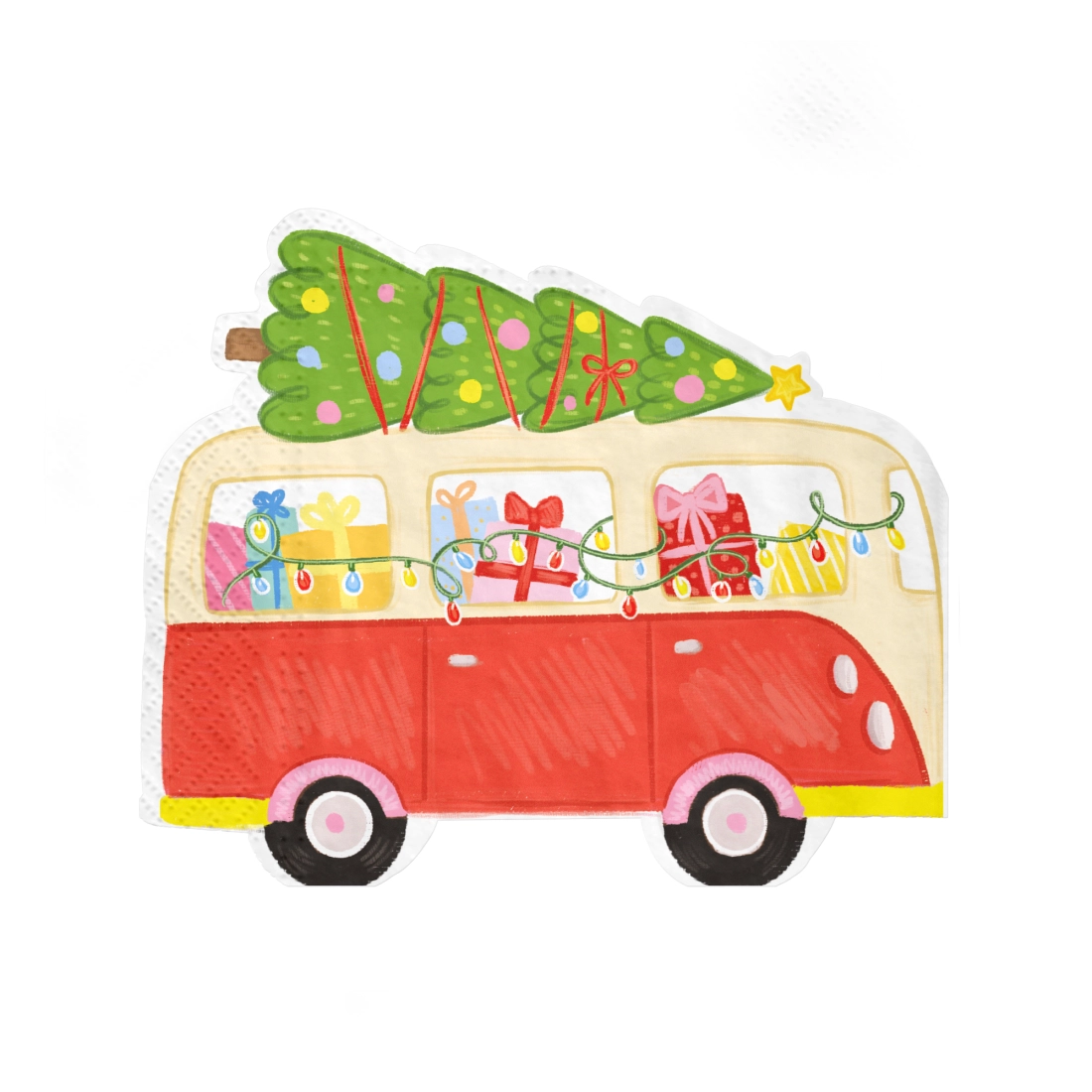 Karácsonyi papírszalvéta autóval és karácsonyfával, 10 db