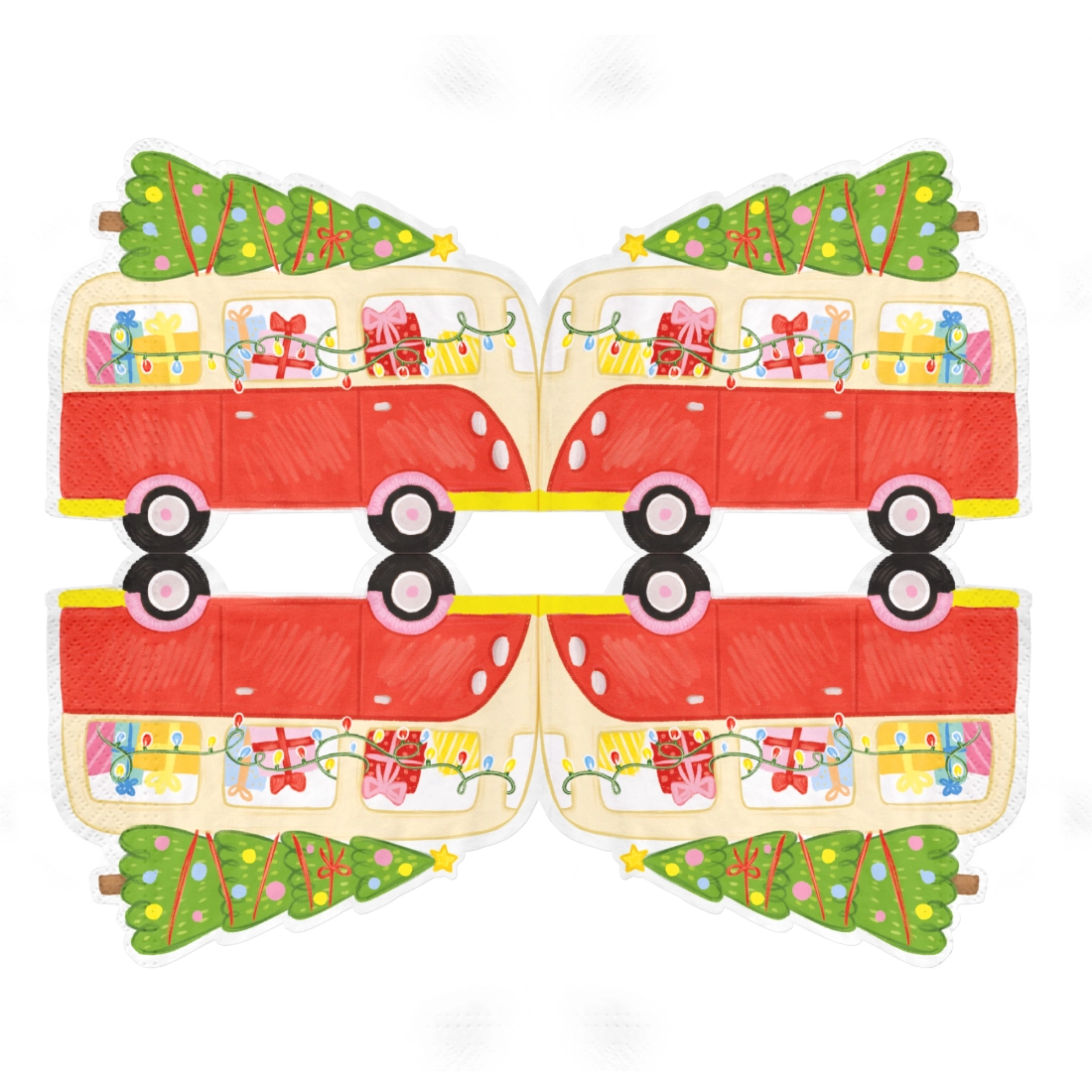 Karácsonyi papírszalvéta autóval és karácsonyfával, 10 db