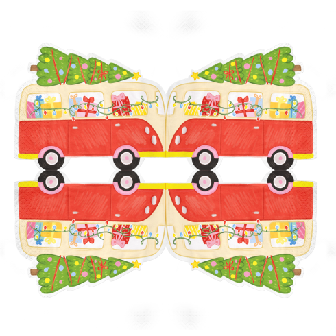 Karácsonyi papírszalvéta autóval és karácsonyfával, 10 db