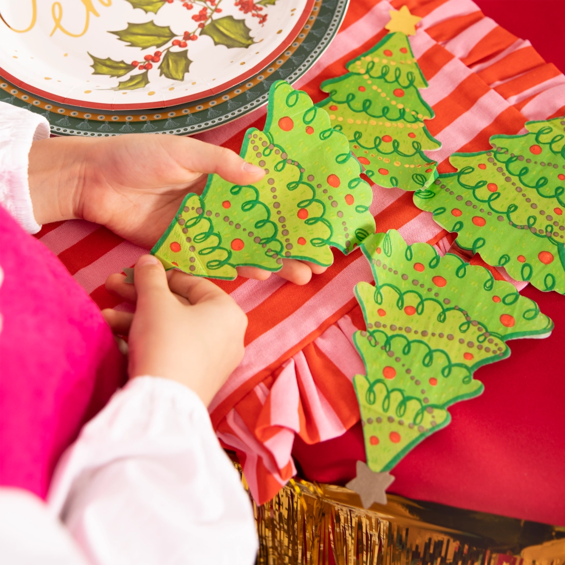 Karácsonyi papír szalvéta, fenyőfa mintás, 10 db