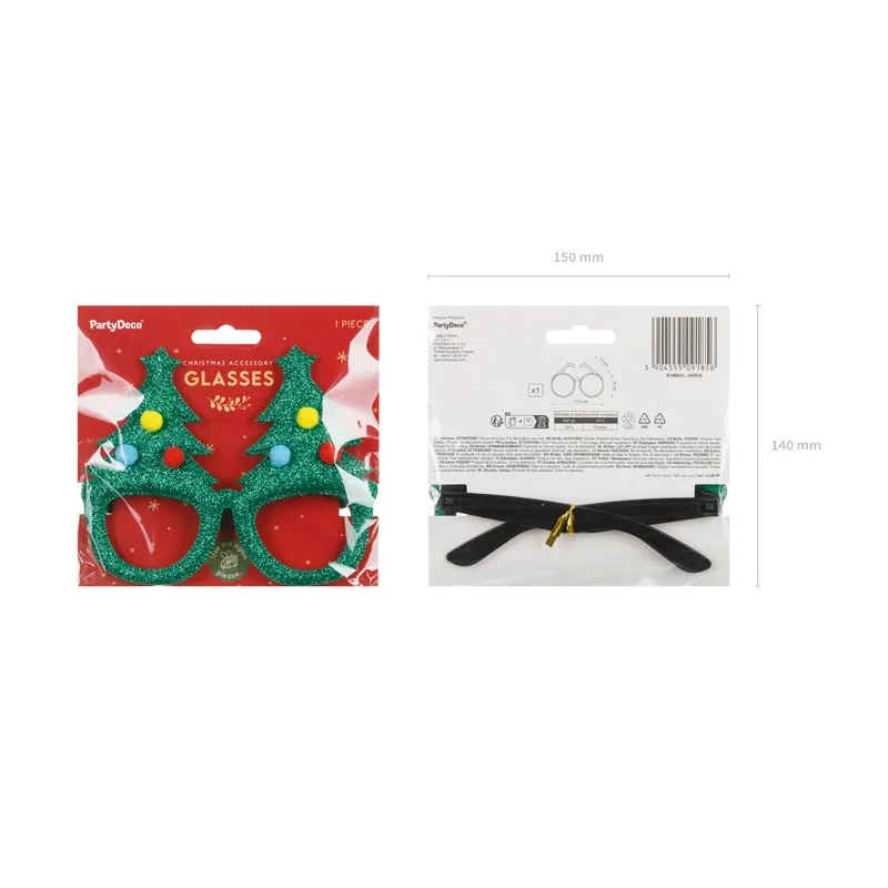 Karácsonyi parti szemüveg, fenyőfa, vegyes színek