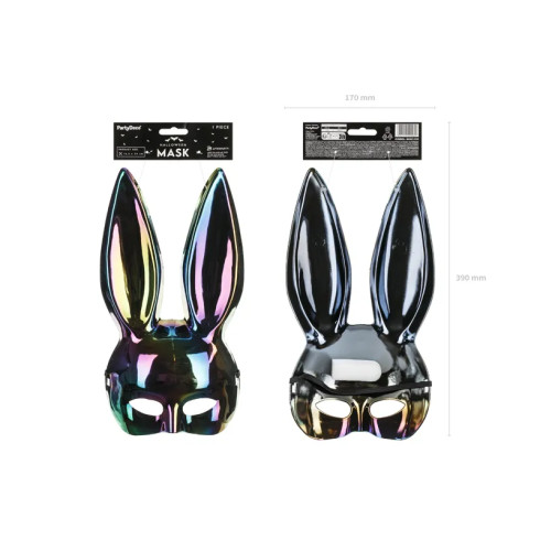 Mavrično črna, bleščeča zajčja maska, 16,5 × 34 cm za karneval in zabave