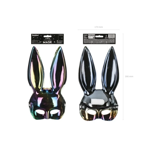 Zečja maska, dugino crna, sjajna, 16,5 × 34 cm, za karneval i party