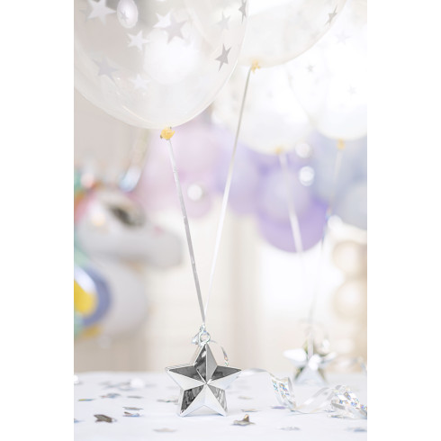 Utež za balone v obliki zvezde, srebrna, plastika 175 g, 10x11 cm