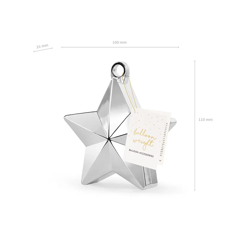 Greutate pentru baloane în formă de stea, argintie, plastic, 175 g, 10x11 cm