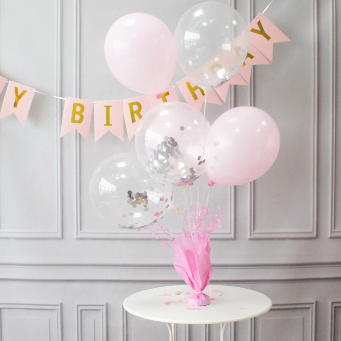 Rózsaszín léggömbsúly pálcikákkal, 6 léggömbhöz