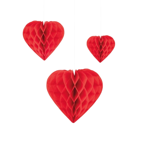 Závesná dekorácia honeycomb srdce set 3 ks