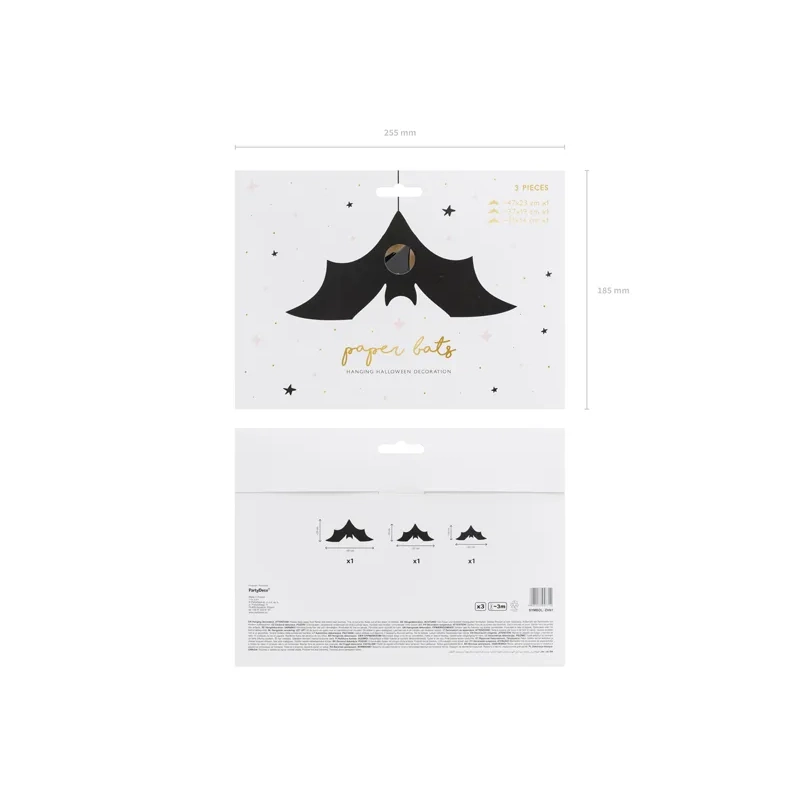 Függő denevér dekoráció fekete – 3 darabos szett, különböző méretek