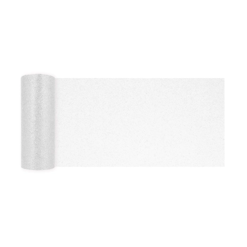 Závěsná dekorace tyl brokátová stříbrná 15x900 cm