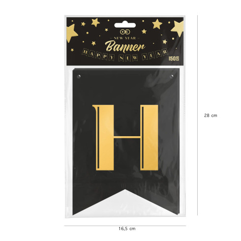 Happy New Year fekete függő girland, 250 cm
